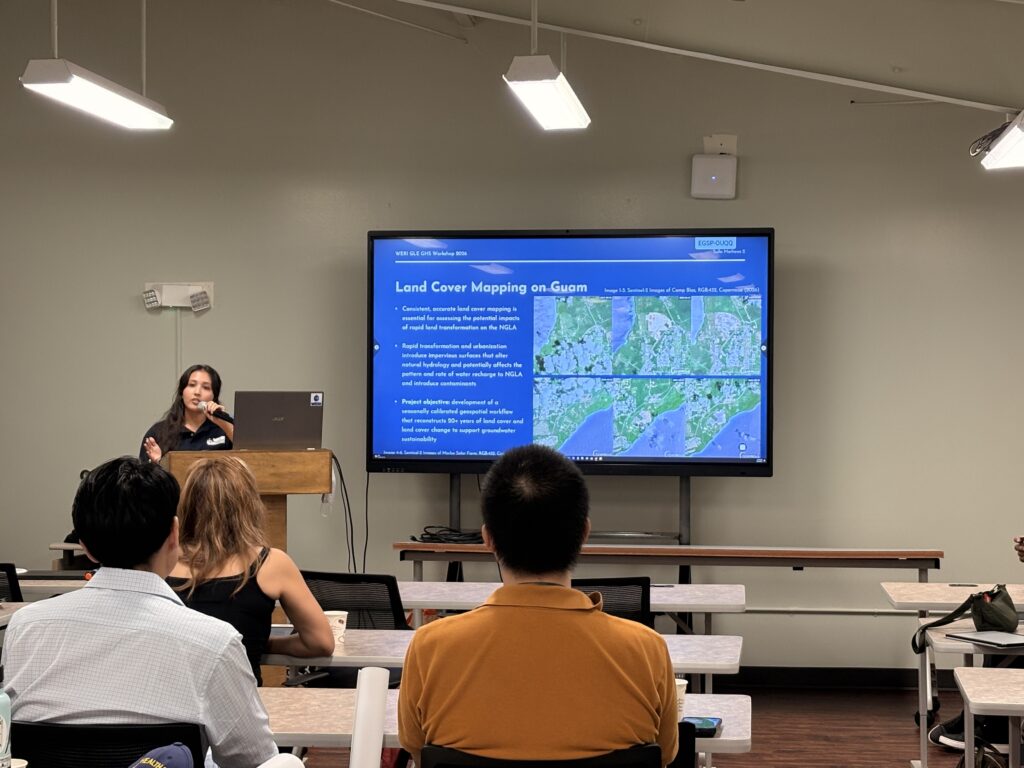 Nicole Matthews, WERI RA, presenting her work in curating landcover maps on Guam.