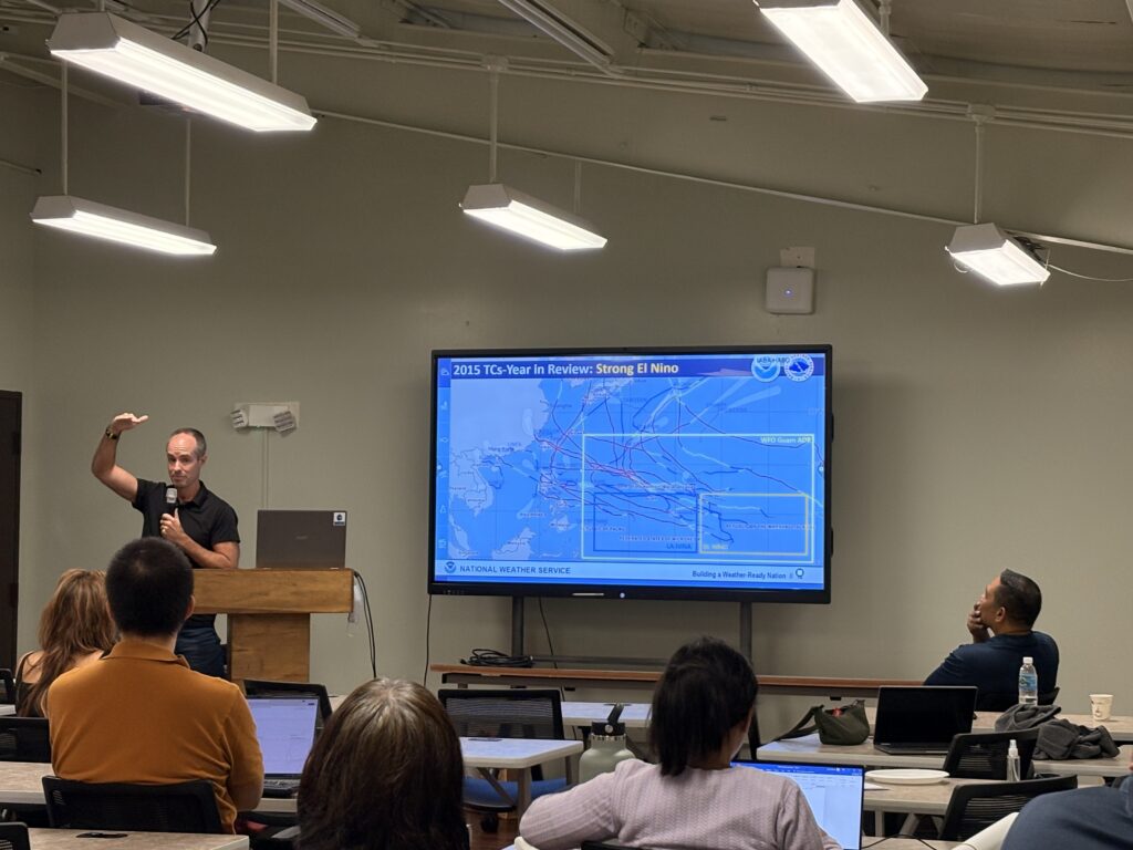 Mr. Aydlett from NWS presenting newest studies of Guam's rainfall and weather.